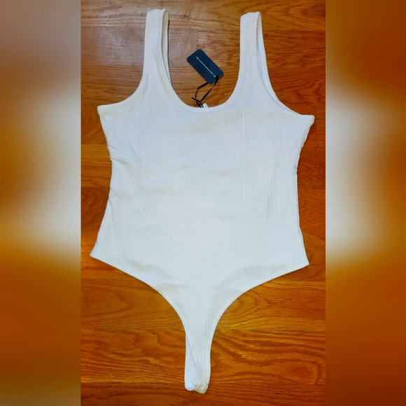 NWT White Ribbed lined Tank Bodysuit - Picture 1 of 3